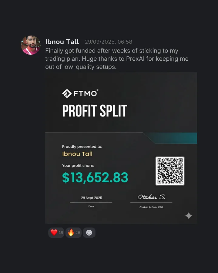 Trader certificate or payout confirmation from a prop firm